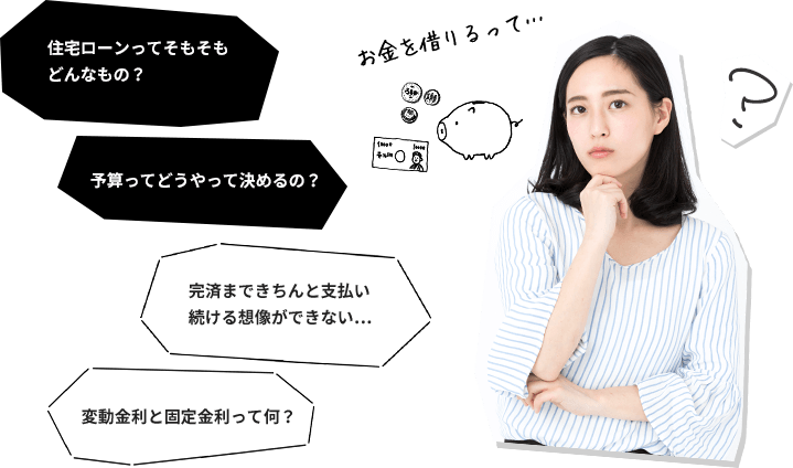 住宅ローンってそもそもどんなもの？予算ってどうやって決めるの？完済まできちんと支払い続ける想像ができない…変動金利と固定金利って何？